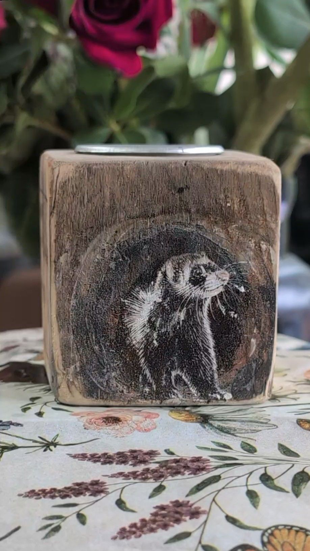 Ferret's journey - Tealight Holder Reclaimed Wood