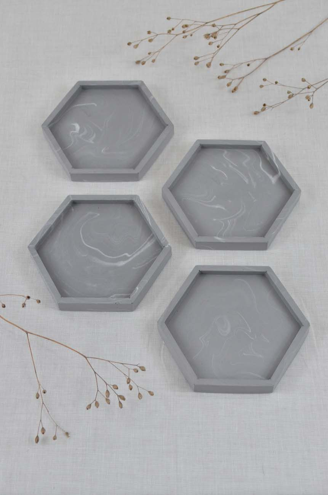 Ensemble sous-verres hexagonal : Gris marbré