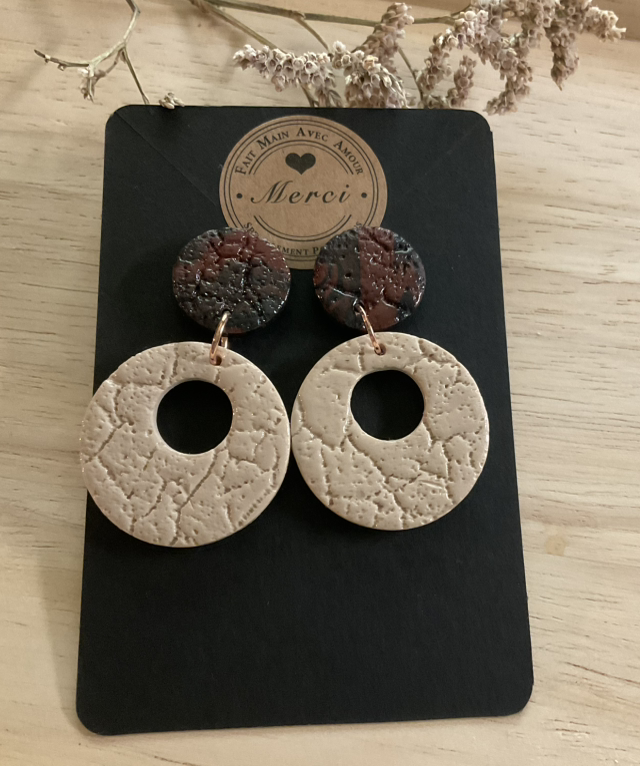 B15 Puces d’oreilles pendantes en pâte polymère,résine UV rose gold  ⛔️aux -6 ans