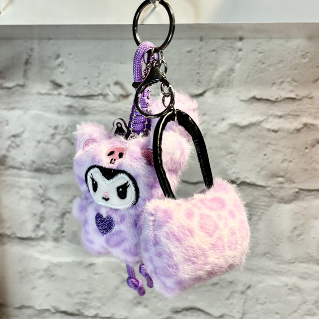 Kuromi &amp; Handbag plush keychain with matching acylic charm and Pom Pom detail