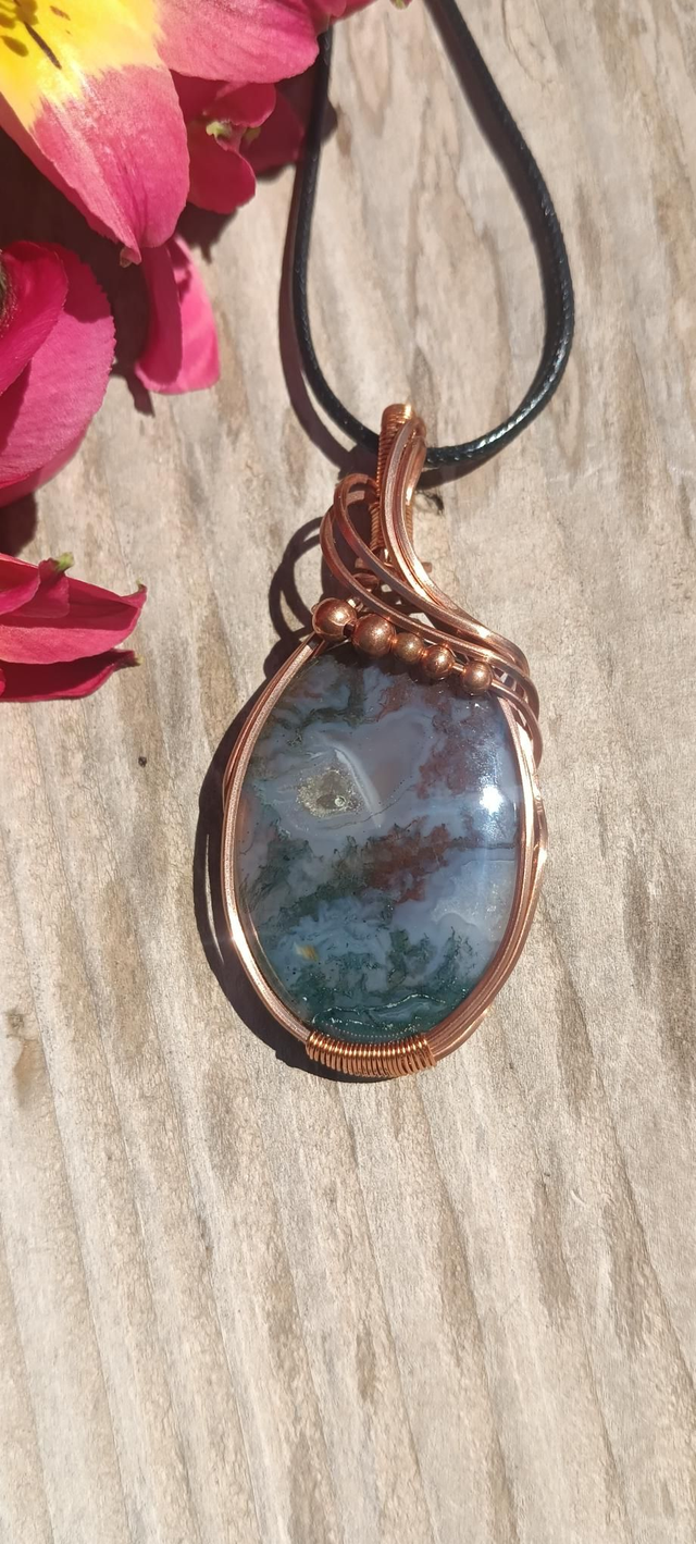 Pendentif agate mousse et Cuivre