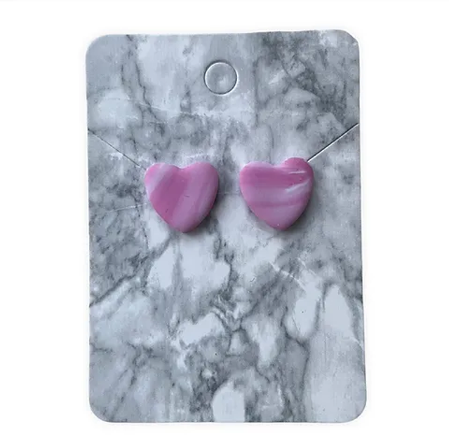 Pink marble heart studs