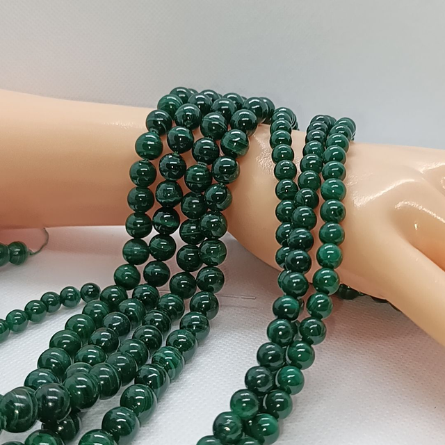 Malachite Perles Rondes Polies - Fil Complet