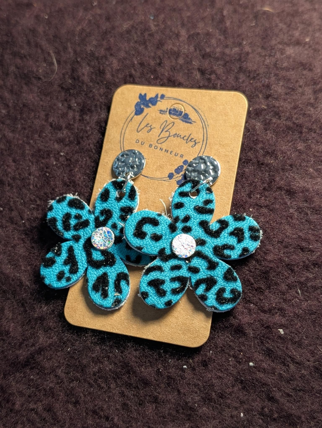 Boucles d'oreilles Marguerite turquoise léopard m605