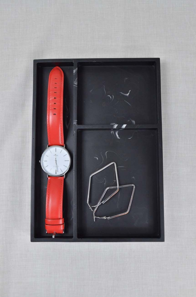 Plateaux bijoux : Noir marbré