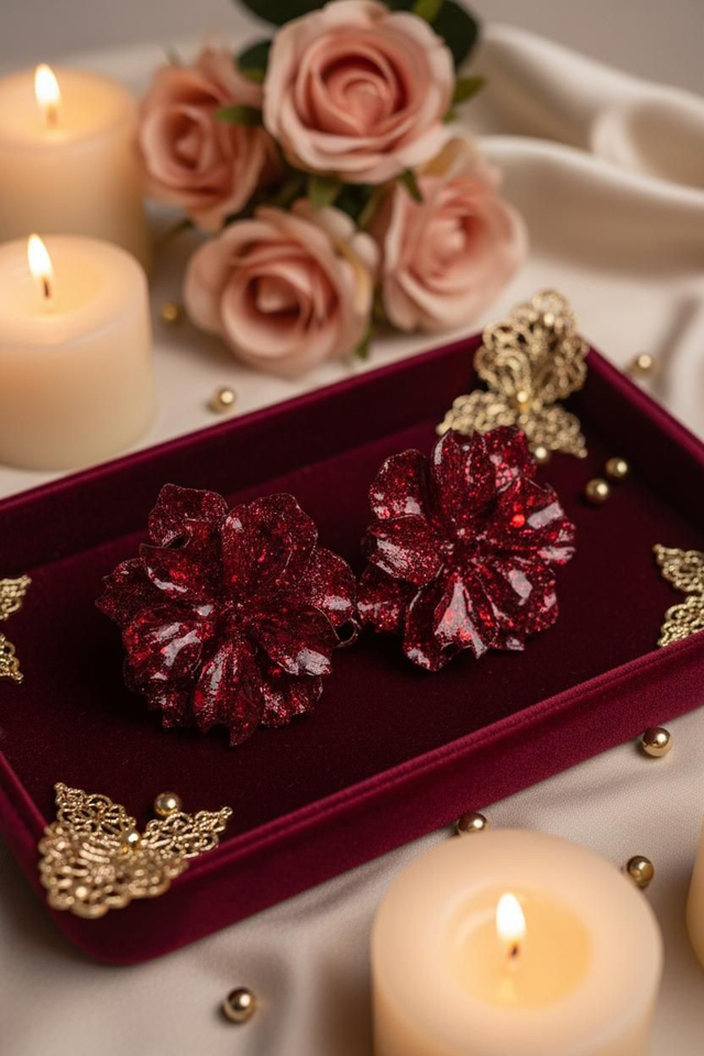 Boucles Camélia- Collection Saint Valentin rouge passion