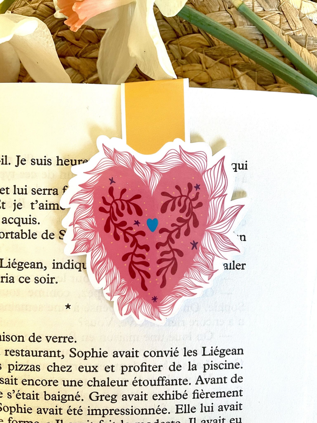Marque-page magnétique Coeur rose