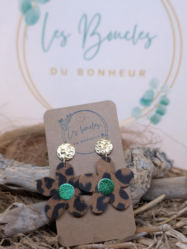 Boucles d&#039;oreilles Baby Marguerite léopard vert bm045