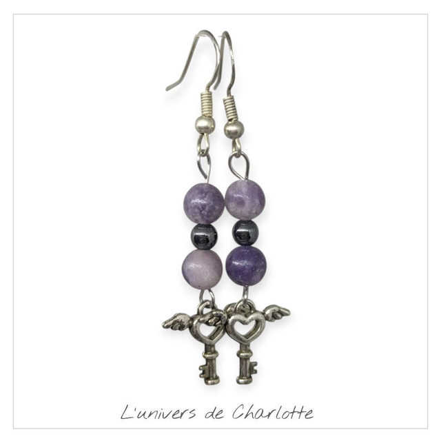 Boucles d'oreilles " Lépidolite" BO-019