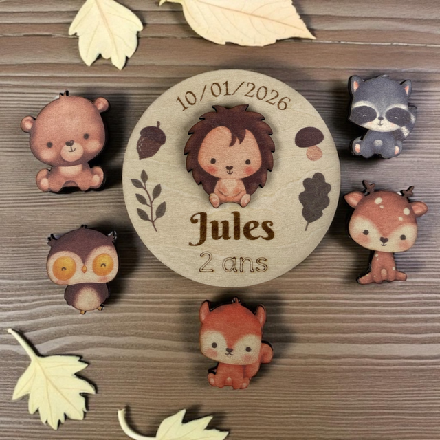 Magnet anniversaire en bois personnalisé 