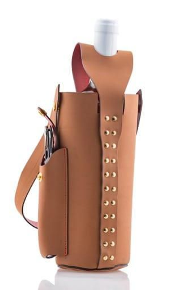 borsa artigianale in cuoio porta 1 bottiglia