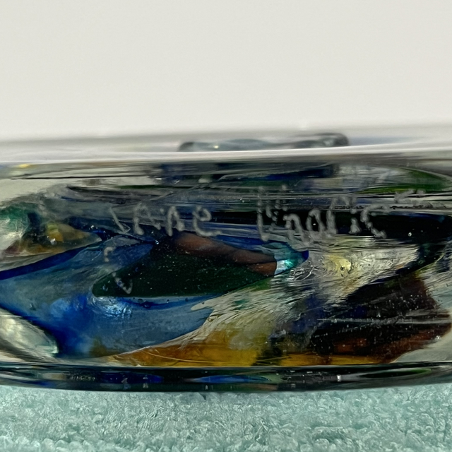 Jane Charles Comos Series Circular Sculpture – Multi-Colour Centre Encased in Clear Glass