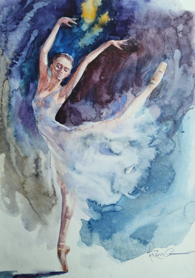 Baletnica, 30x21 (21x15 w świetle passe-partout) akwarela