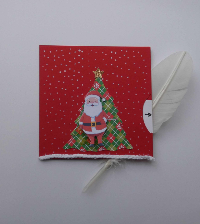 Le père noël souhaite de joyeuses fêtes (carte à tirette)