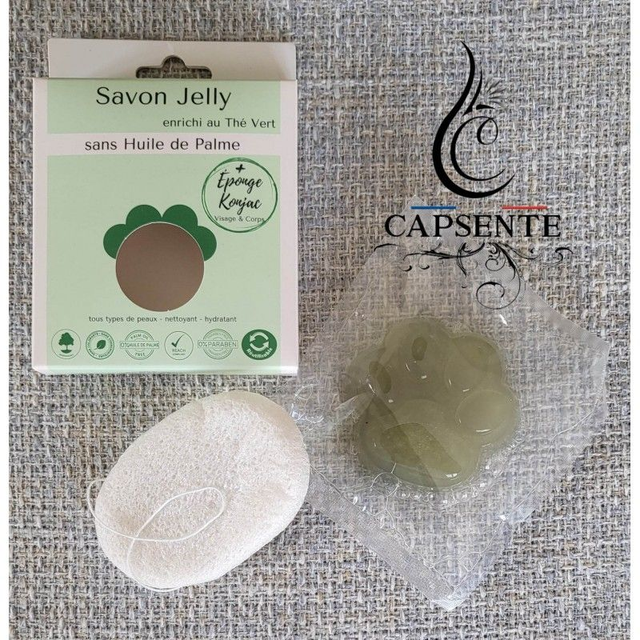 Savon Jelly avec Eponge Konjac enrichi au Thé Vert