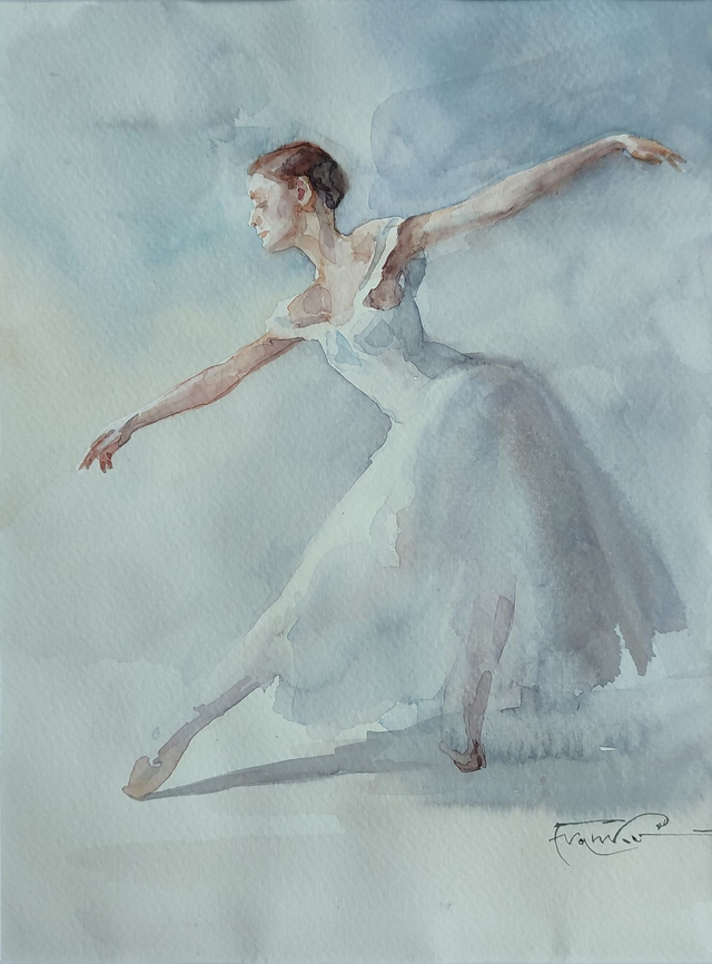 Baletnica, 35x28 (24x18 w świetle passe-partout) akwarela 2022