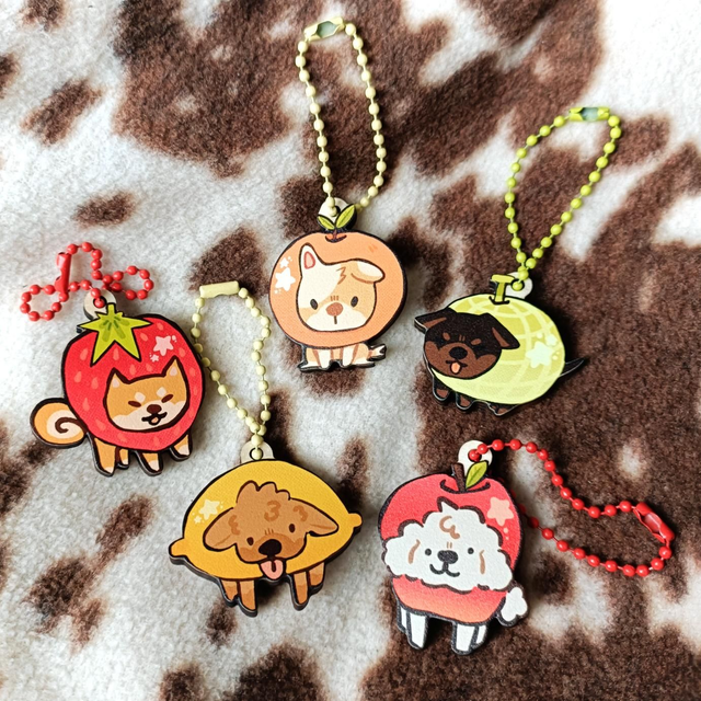 fruit juice dogs! - wood keychains
