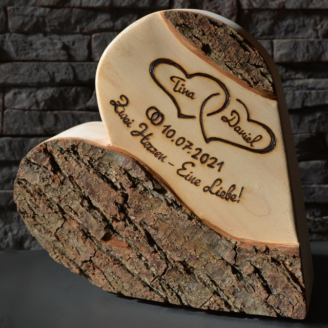 Ewige Liebe, 28 cm – personalisiertes Hochzeitsherz aus Holz