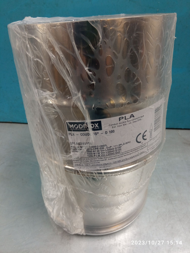 PLA - Élément coude 15° avec collier INOX D100 - 2PLACO15100 