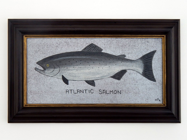 Naive Atlantic Salmon Painting Folk Art In Hand Painted Frame By Matt Rix