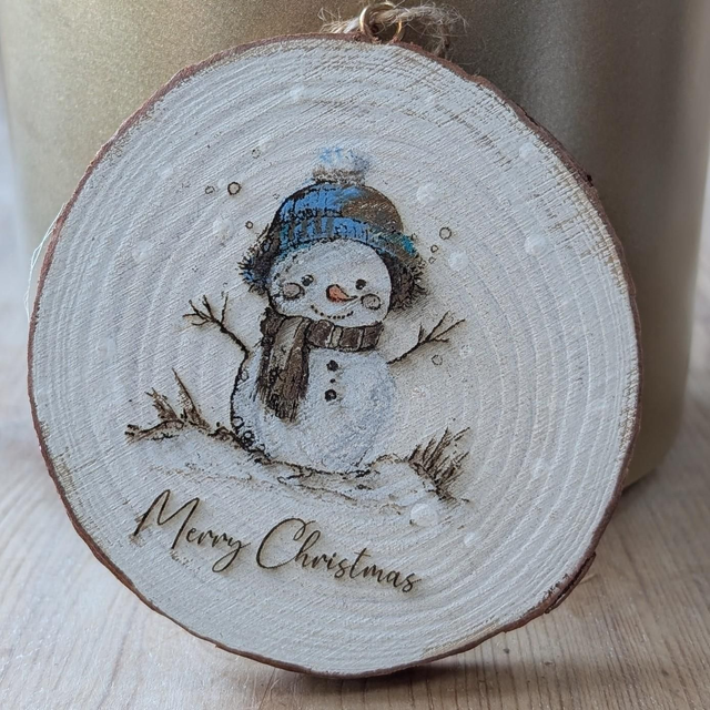 Snowman, cute, Merry Christmas - Log slice