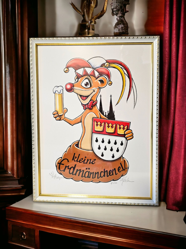 Das kleine Erdmännchen, gerahmt, vom Künstler unterzeichnet UNIKAT