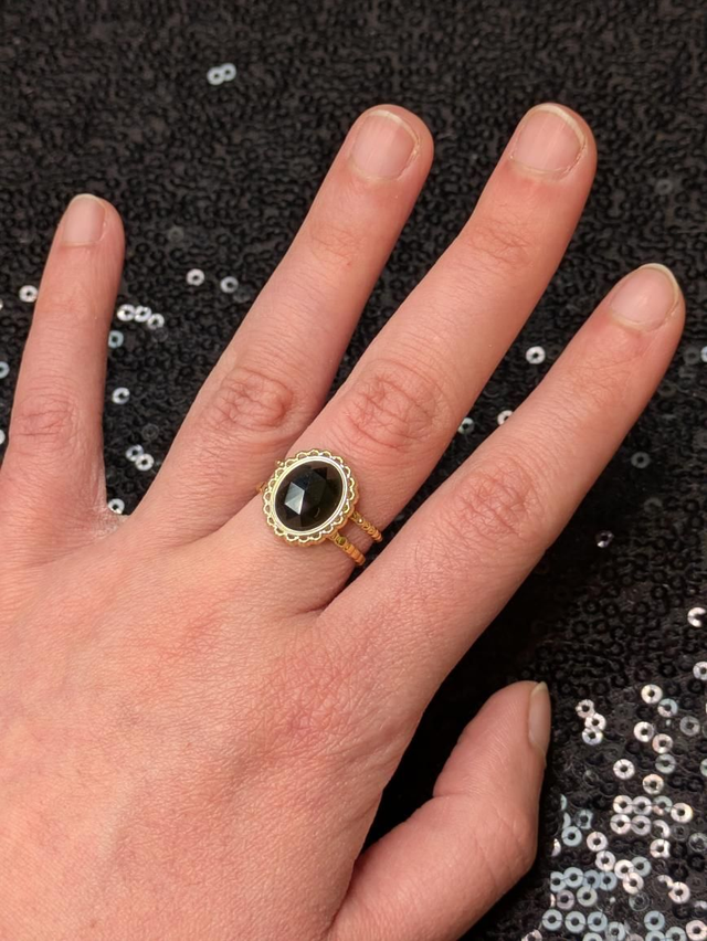 Bague obsidienne facettes 