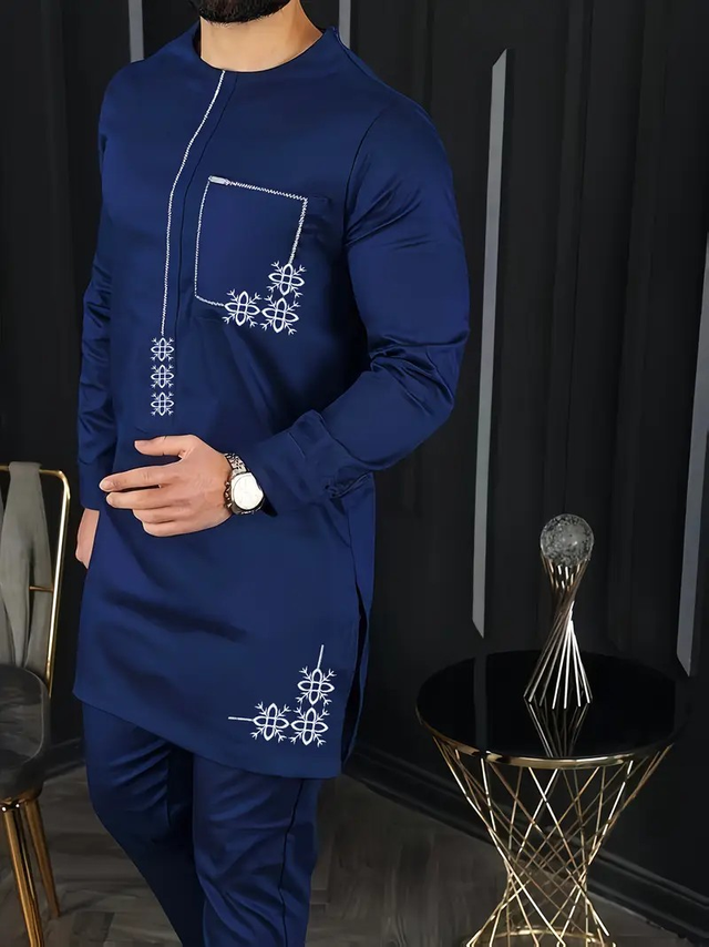 Men's Afro Dashiki Four-Season Embroidered 2pcs Set