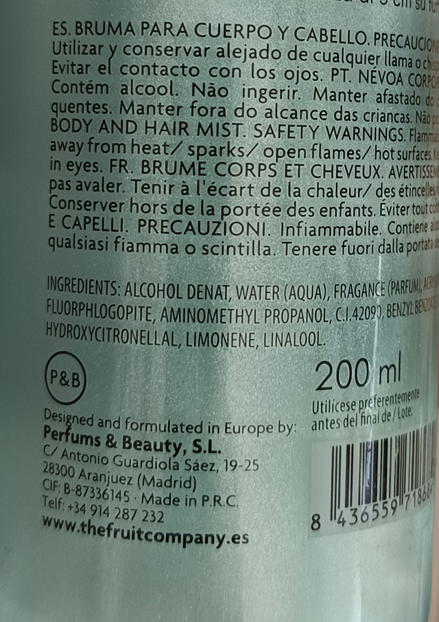 The Fruit Company " Brume scintillante corps et cheveux Coral beach "