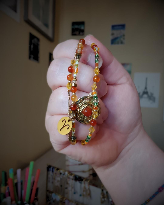 Bracelet Astro Bélier & Cornaline - Orange & Vert