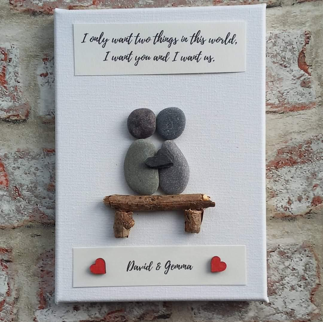 I only want two things in this world pebble picture, couple on bench