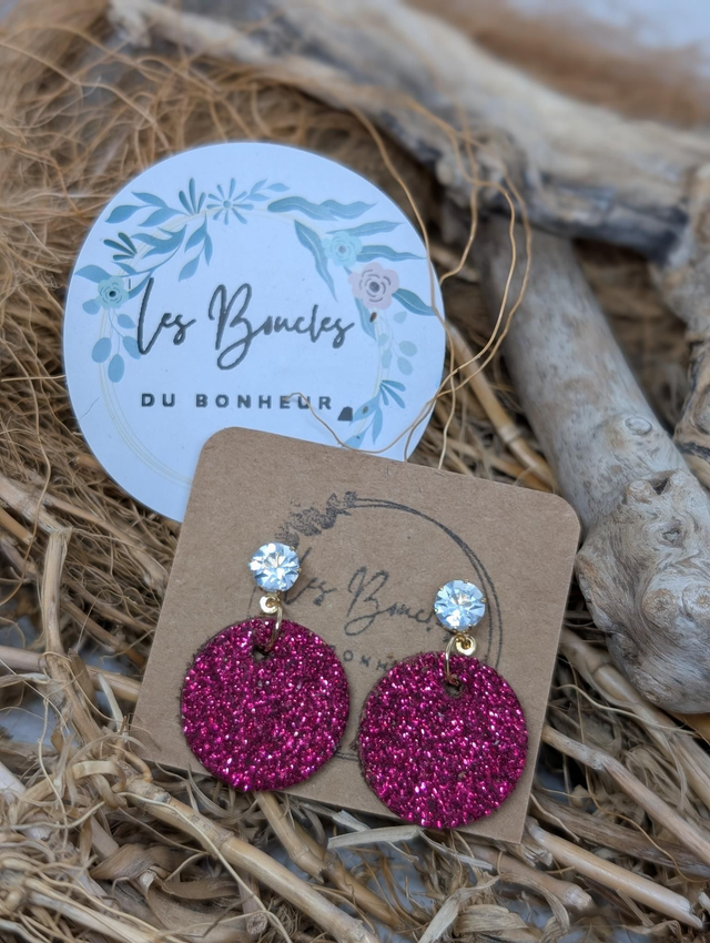 Boucles d'oreilles Anti Gaspi framboise paillettes ag053
