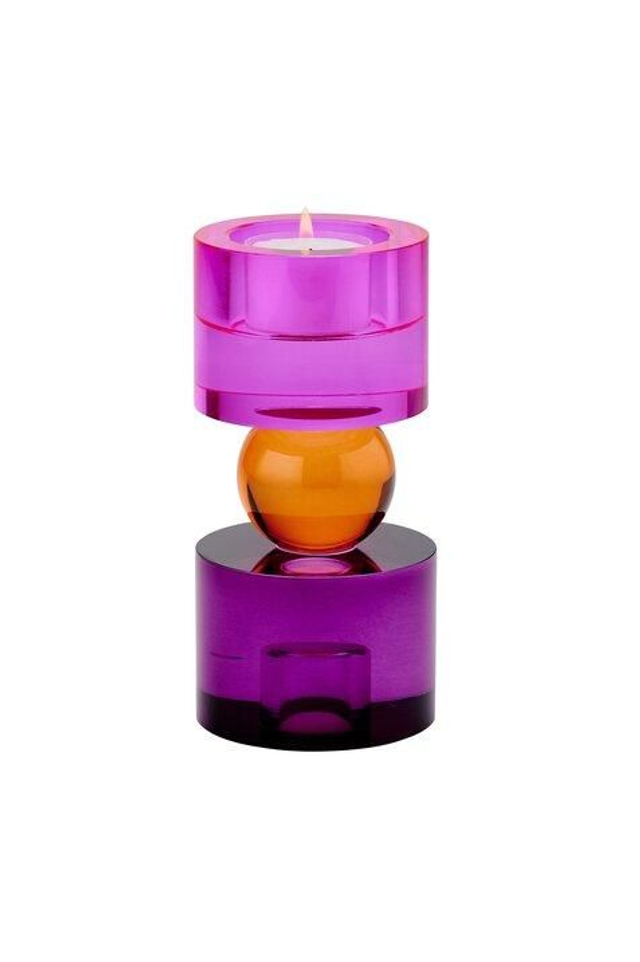 Sari, Kristallglas, Kerzen-/Teelichthalter S(H15,2cm), rund, pink/orange/lila, gs