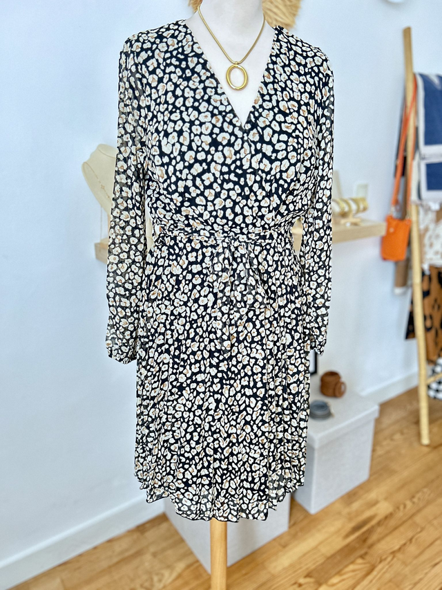 Robe Courte Plissée à motifs Beige Marron Lily