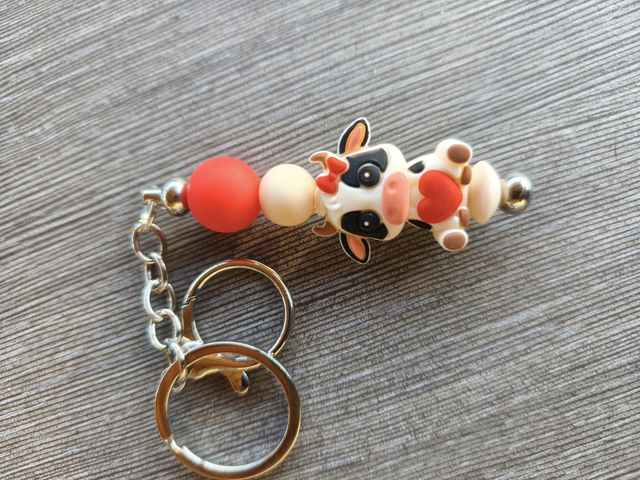 Porte clef argenté vache mignonne 