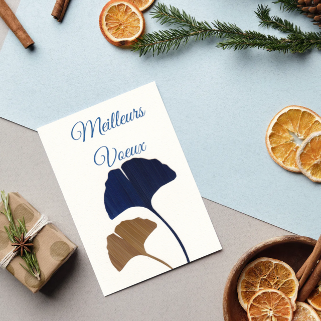 💌 Carterie • Ginkgo bleu et doré