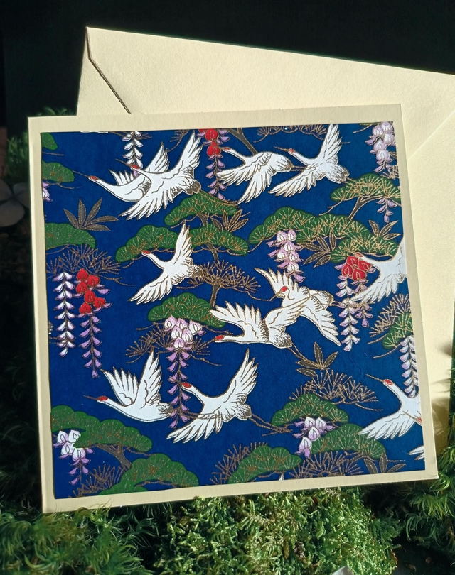 Carte - enveloppe - papier washi - grues - oiseaux - La&Titia 