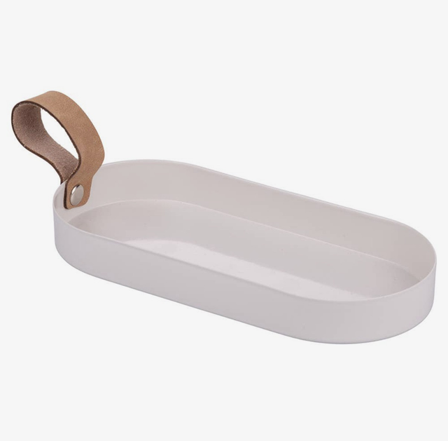 VDE Tivoli 1996 - White Metal Tray / Leather Handle 21.5x9.5x2.5