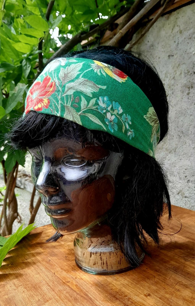 Bandeau plat fleur rouge/vert