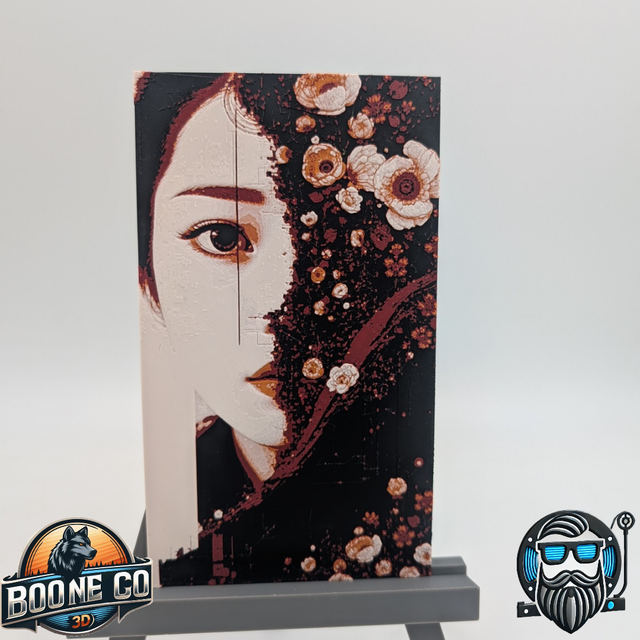 Tableau décoratif 3D Hueforge – Portrait floral artistique – Impression 3D PLA 137 x 200 mm