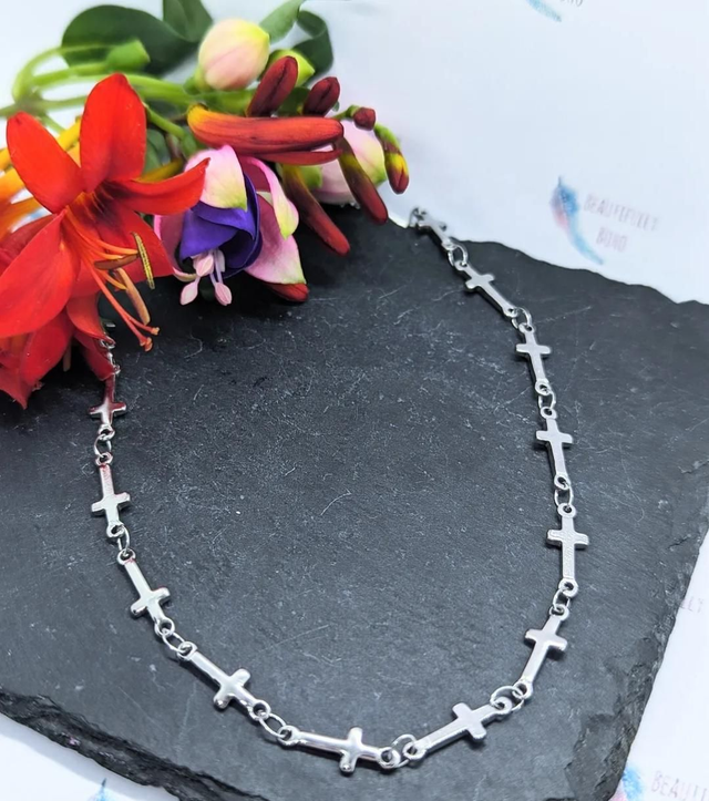 Stainless Steel Cross Chain Link Necklace 