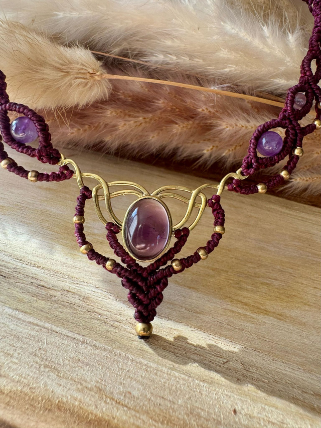 Nocturne - Collier micro-macramé et améthyste / Collection Céleste