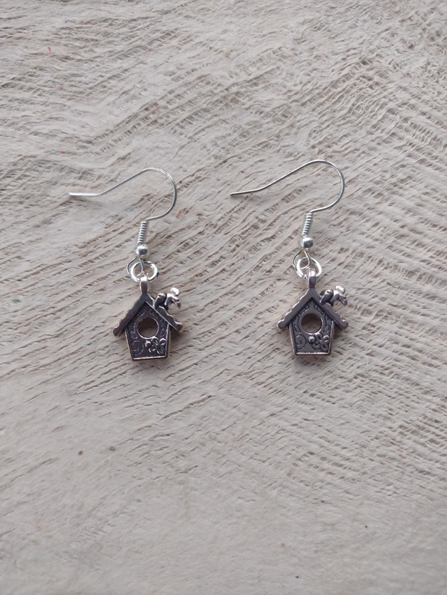 Birdhouse Tibetan silver charm earrings 