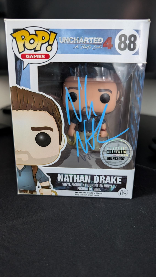 Funko Pop Uncharted 4 Nathan Drake 88 Signed by Nolan North With Monopoly Events COA 