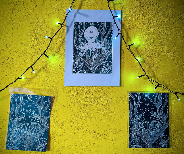 Under the Sea Lino Print