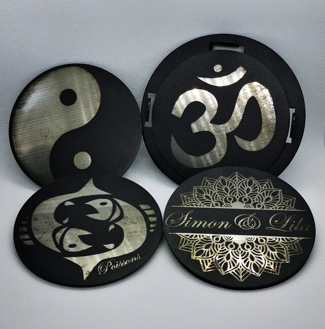 4 sous-verres en Métal personnalisables + support