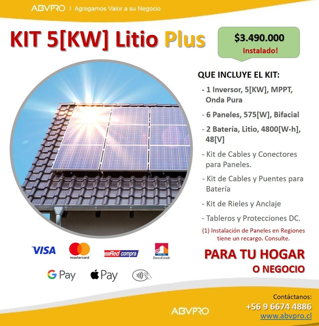 KIT 5[KW] Litio Plus (Instalación incluida)