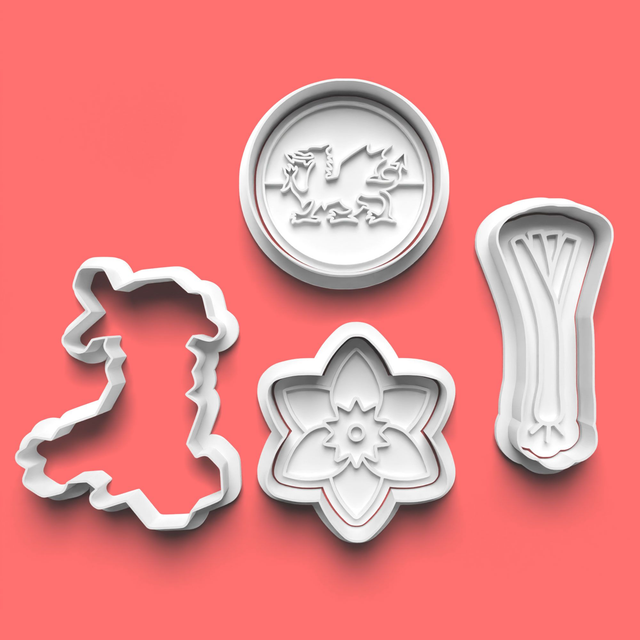 Wales Cookie Cutter Embosser Set of 4 Cutters &amp; Stamps Biscuit Mould Debossed Sugar Biscuits
