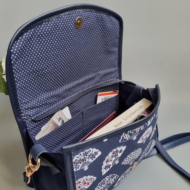 Mini-sac cartable "Eventails" bleu simili cuir bleu marine