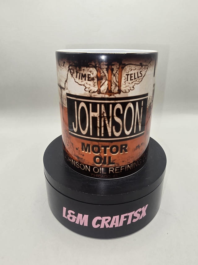 Vintage Johnson Motor Oil Mug – Retro Automotive Design

